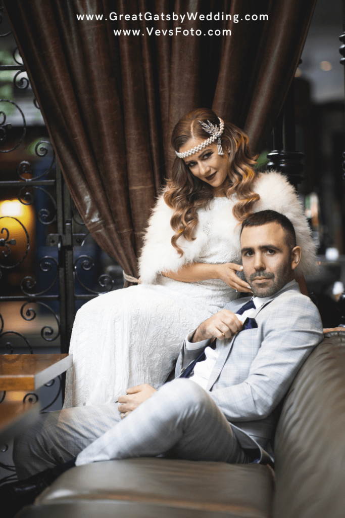 Great Gatsby Wedding Couple Posing at Langtons Kilkenny